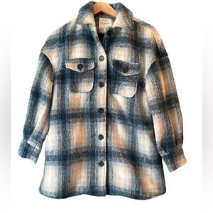 Anthropologie Avec les filles Blue Plaid Shacket Oversized Sz XS